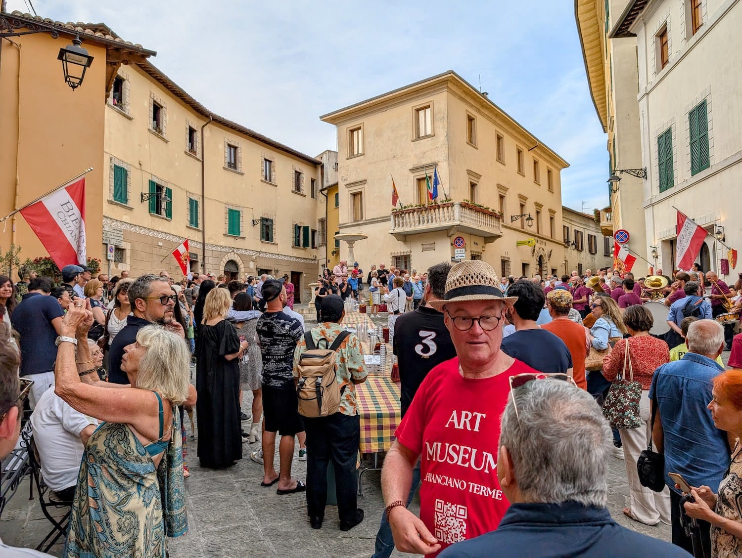 The square outside the museum at the opening of the Chianciano Biennale 2024.
