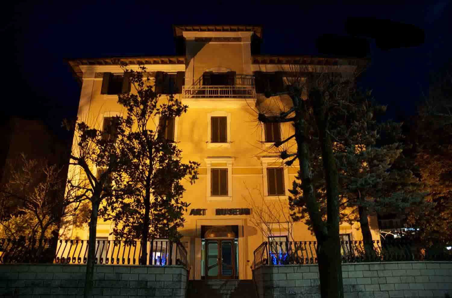 The Chianciano Art Museum at night.