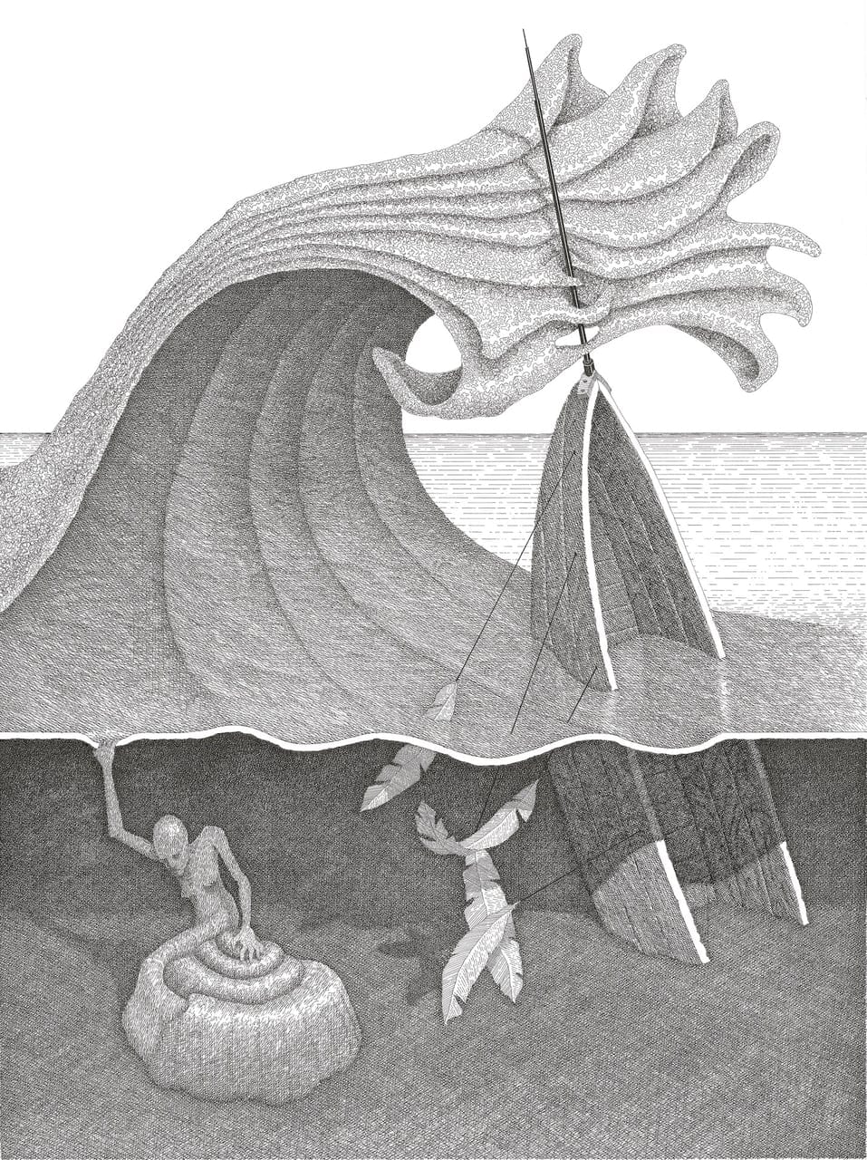 HERMIT MERMAID by BY NOEL SAMOT (Leonardo Servat), INK ON BOARD APPLIED WITH RAPIDOGRAPH, 2022