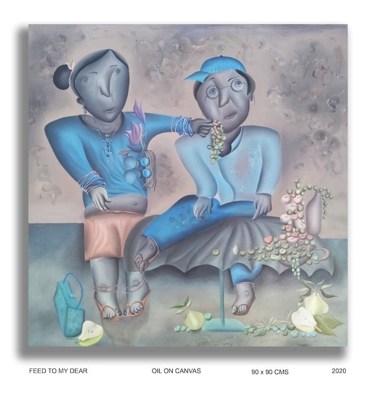 FEED TO MY DEAR by CHINTAN ZALAVADIA, Oil on canvas