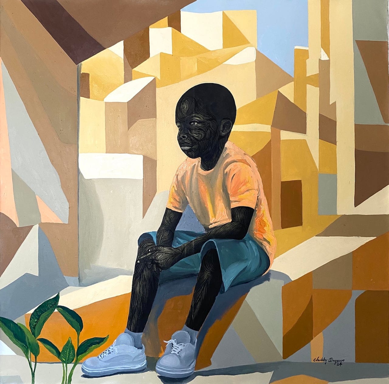 Moments (I) by Chubby Onyesoro, Oil and Charcoal on Canvas., 2024