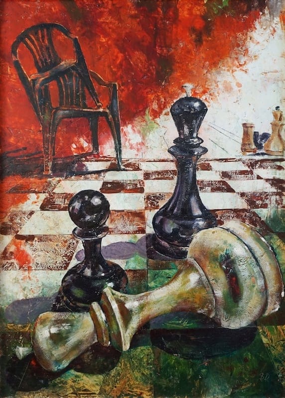 The End of the Game by Dora Stork, Pure encaustic, hot wax, and pigments on OSB