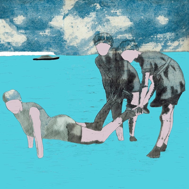Last Century Bathers by Fred Borghesi, Giclée print from Mixed Media (Drypoint Etching, Watercolour, Digital Colouring)