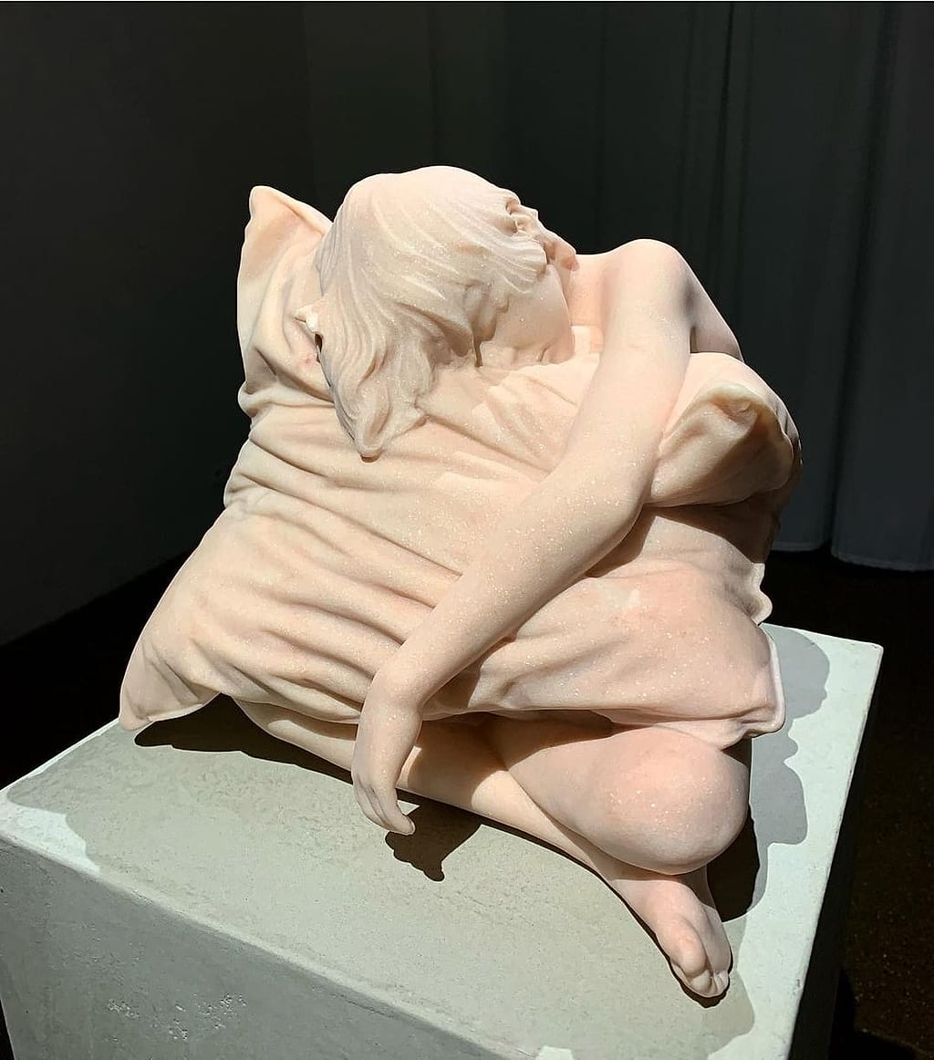 The Pillow by Griet Troch, Stone sculpture