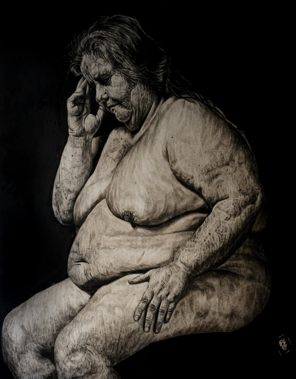 Naked woman by jan van luyn., Pencil on canvas, 2017