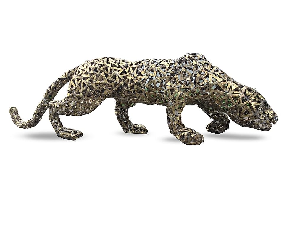Our Triangle Leopard Friend by Lalith Senanayake, brass sculpture
