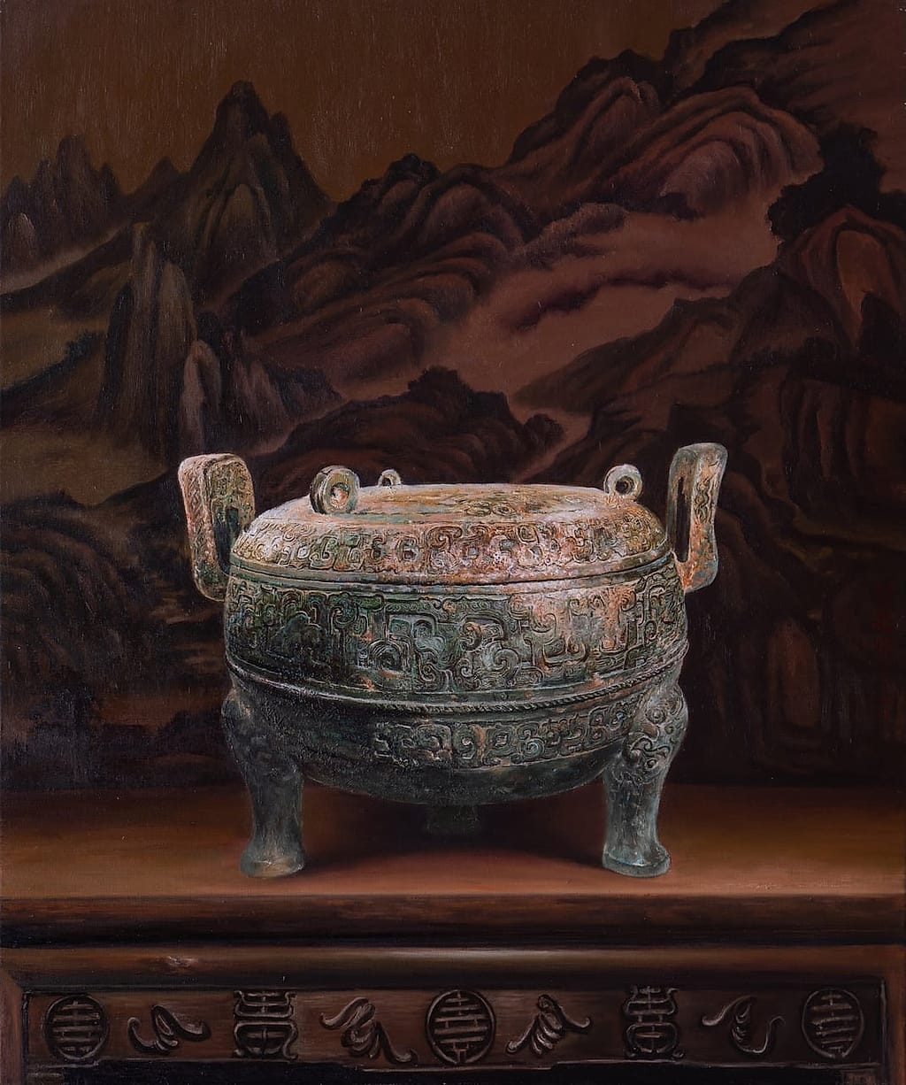 Bronze Ding and Landscape Painting by 林惠修 LIN, HUIHSIU, Oil on canvas, 2021