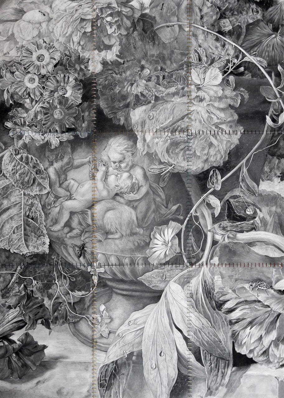 History is no more fixed and dead than the future by Maggie Shafran, Pencil on paper, 2024