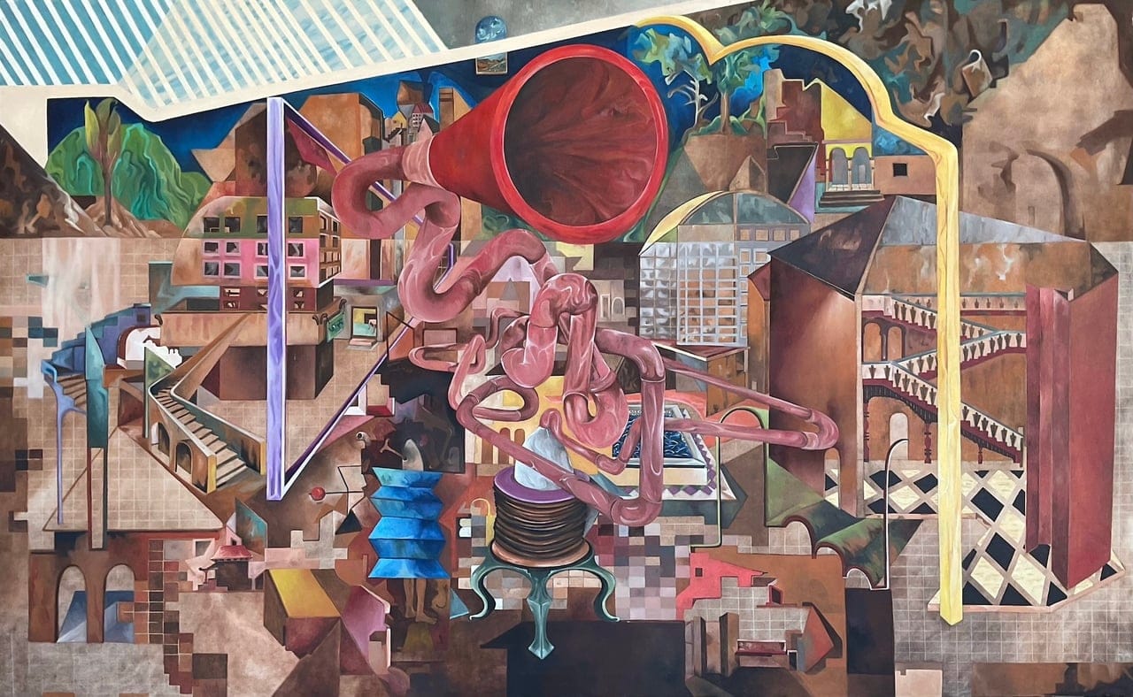 Cacophony of the Social Landscape by Pratik Bhattacharya, Oil on canvas, 2025
