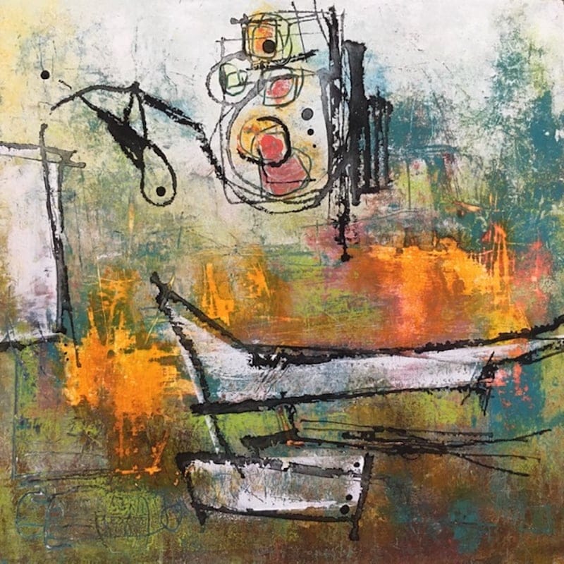 Catch and Release by Tami Phelps, Cold wax and oil on cradle board