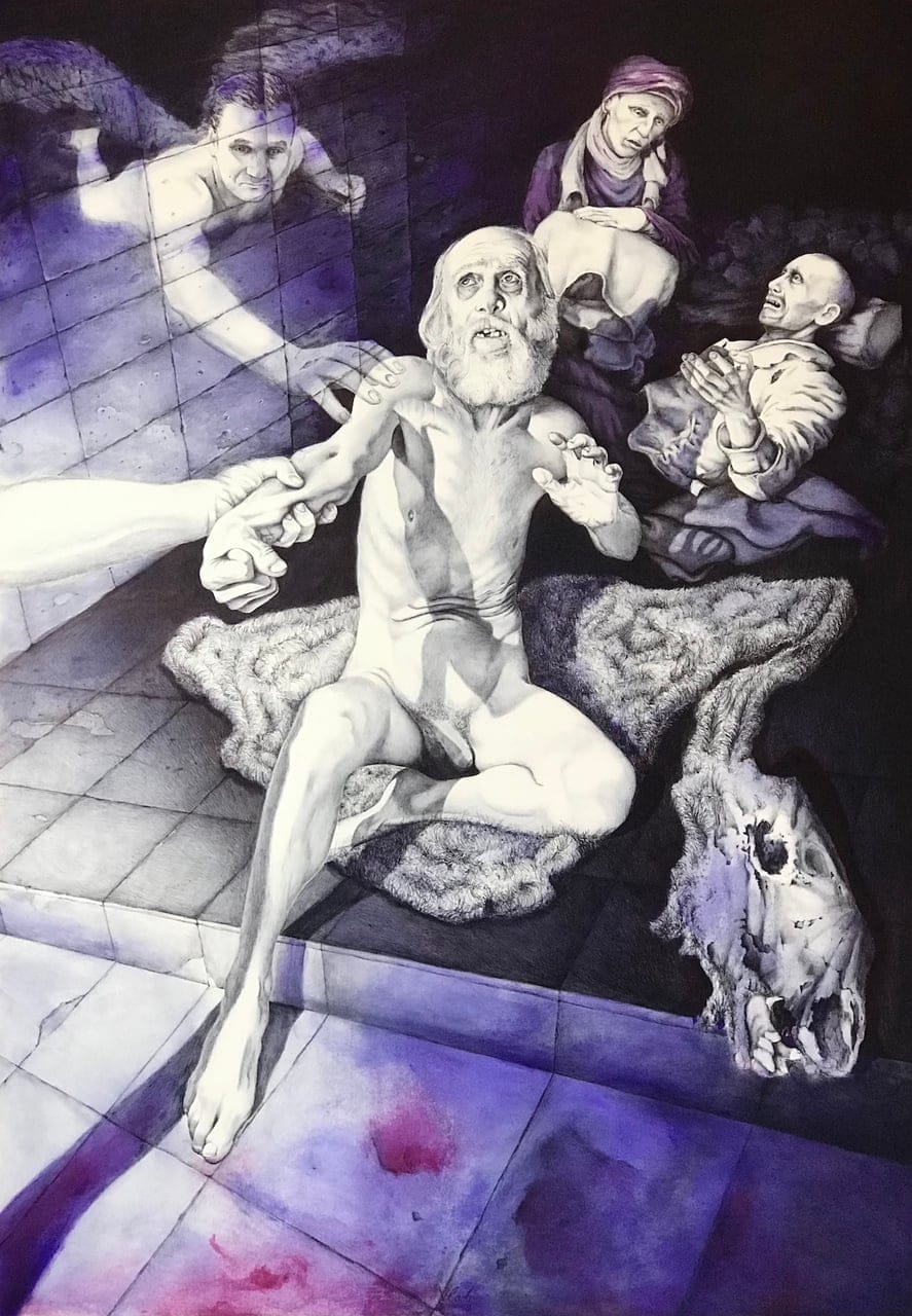 John the baptist by Vlad Toader, Ball pen and ink on 600 gr paper, 2020