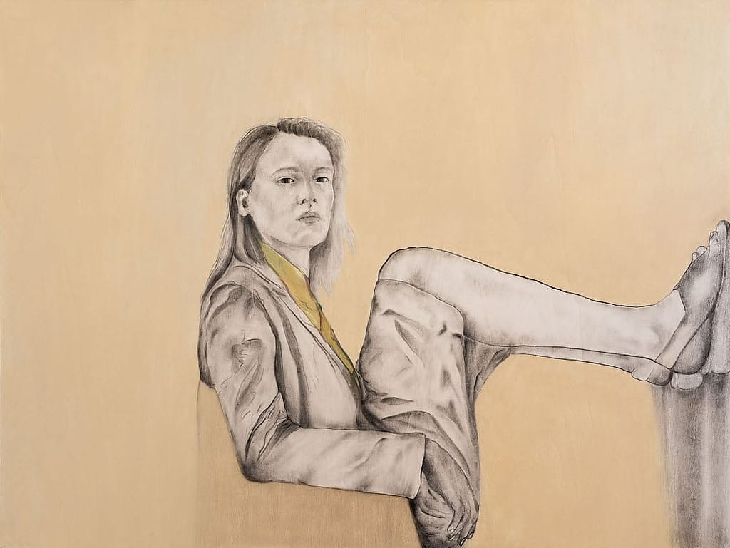 Waiting for the dust to settle by Zelga Simone Miller, Mixed media (charcoal, pastel, oil) on cradled wooden panel